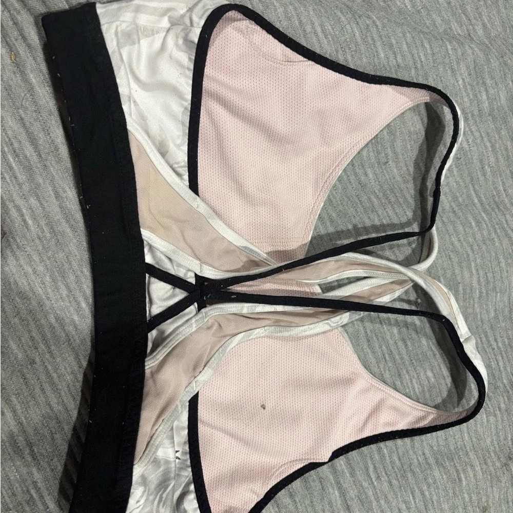 Athleta Marble Print Sports Bra Crisscross Back Pink Mesh Support Size‎ S